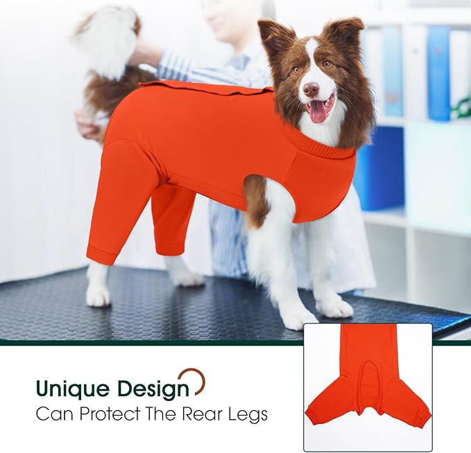 Kuoser Dog Recovery Suit for Rear Legs, Dog Surgical Suit with Pants Cover to Prevent Licking Wounds, Dog Onesie for Surgery Female Spay Male Neuter, Anti Licking Dog Recovery Leg Sleeve, Orange 2XL