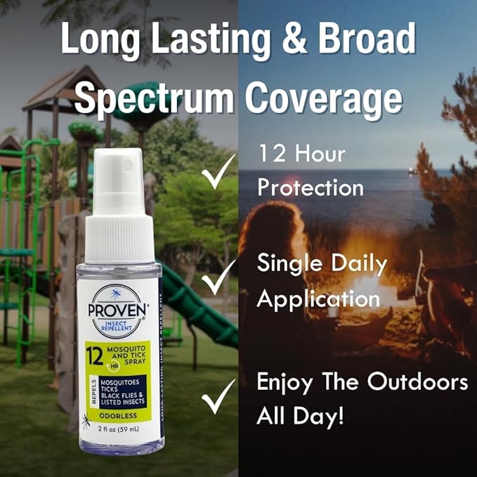 Proven Insect Repellent Spray, Keep Mosquitoes, Ticks and Flies Off, DEET Alternative Repellent, Up to 14-Hour Protection, Great for Camping or Hiking, 2 Ounce, Odorless Spray, 2 Pack