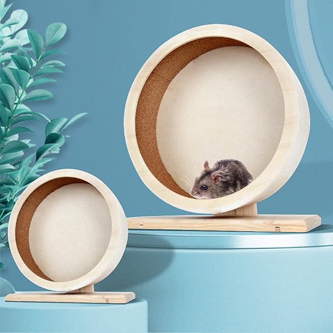 antiai Hamster Wooden Silent Wheel, 9.8 Inch Small Animal Exercise Wheel Accessories, Quiet Spinner Hamster Running Wheels Prevent Depression Toys for Hamsters, Gerbils, Mice and Other Small Pets（L）