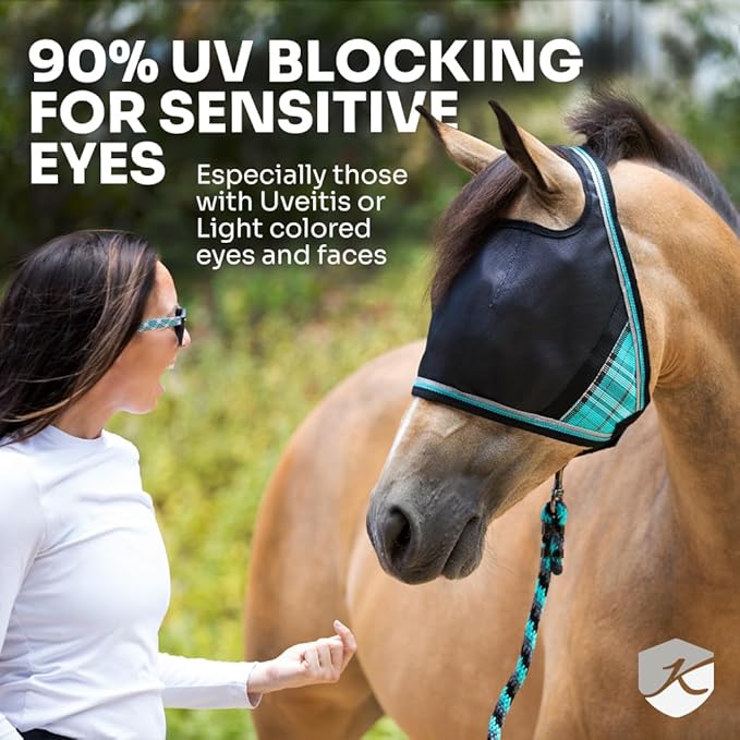 Kensington UViator CatchMask Horse Fly Mask with Web Trim UV Eye Protection Mask for Horse - Large, Deluxe Black