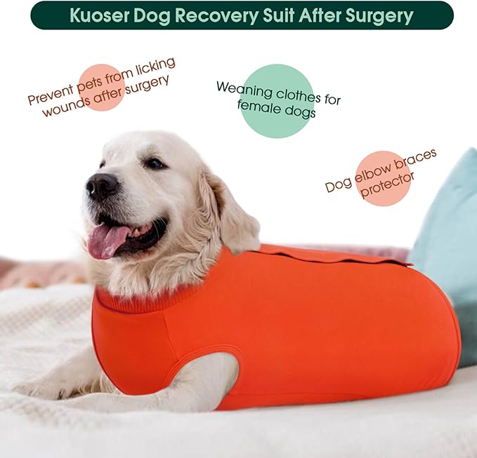 Kuoser Dog Recovery Suit for Rear Legs, Dog Surgical Suit with Pants Cover to Prevent Licking Wounds, Dog Onesie for Surgery Female Spay Male Neuter, Anti Licking Dog Recovery Leg Sleeve, Orange 4XL