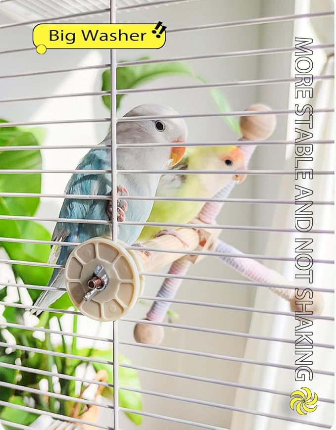 Bird Stand Perch Toy, 360° Rotating Natural Wooden Parrot Perch for Bird Cages, Colorful