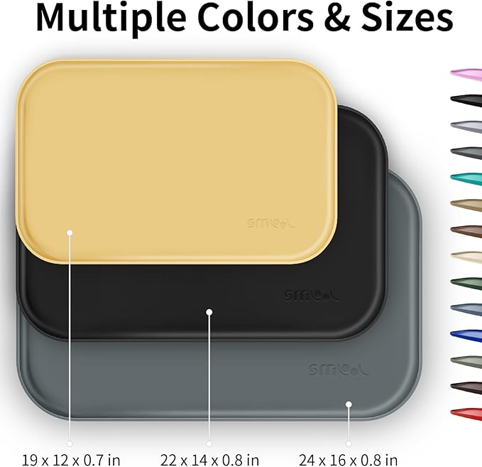 Silicone Pet Feeding Mat with Raised Edge for Food and Water, Dog Bowl Mats, Cat Bowls Placemat with High Lip for Floor Waterproof, Rubber Tray for Cats and Dogs 22 x 14 x0.8 Dark Turquoise