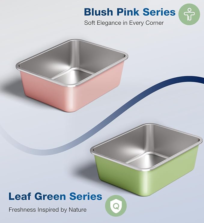 Stainless Steel Litter Box, Large Metal Cat Litter Box with High Sided for Big and Small Cats, Non-Stick, Easy to Clean, Odor-Free, 19.5" L×13.6" W×5.9" H, Blush Pink