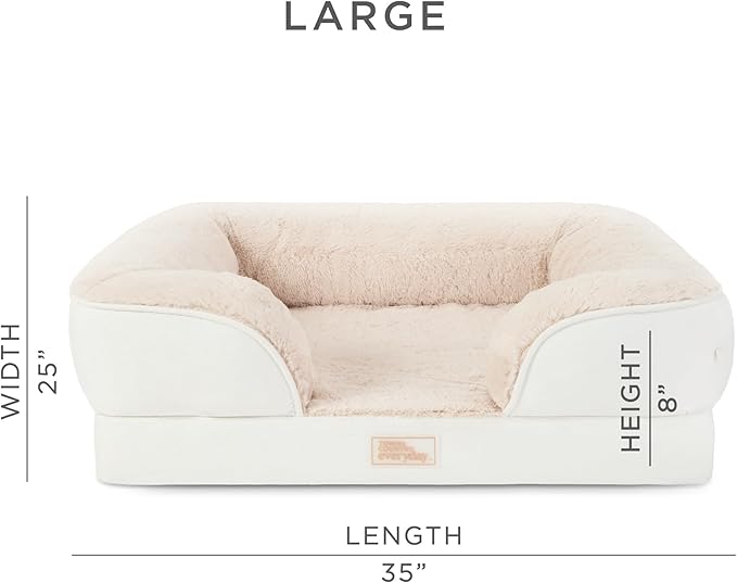 TOWN & COUNTRY EVERYDAY CuddleTown Comfy Solid Bolster Sofa Pet Bed, Supportive & Calming Egg Crate Foam, Non-Slip Bottom, Machine Washable Cover, Cream, Large 35"x25"x8"