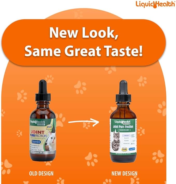 LIQUIDHEALTH Pets Liquid Cat Glucosamine Joint Purr-Fection - Hip & Joint Health Relief Support, Chondroitin Feline Droppers for Senior Older Adult Cats & Kittens - Made in The USA (2 Pack)