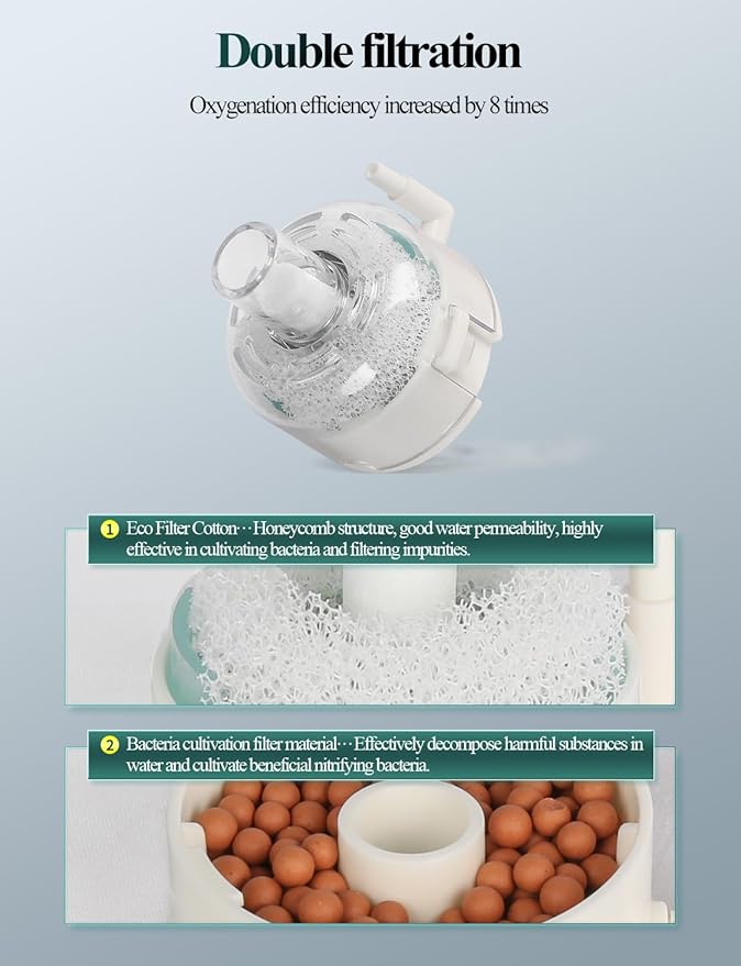 UPETTOOLS Mini Aquarium Sponge Filter, Small Fish Tank Filter Submersible Fish Filter Built-in Air Bubble Stone and Bio Balls for Fish Tanks up to 5 Gallon (Air Pump Not Included)