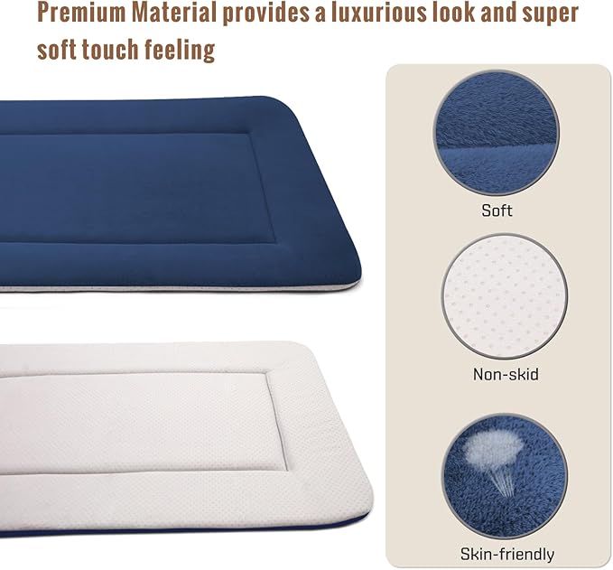 Magic Dog Large Bed Soft Crate Pad Mat, 42 Inches Machine Washable Pet Kennel Pad With Non-Slip Bottom, Dark Blue