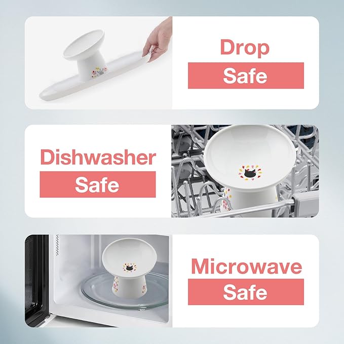 Necoichi Extra Wide Raised Cat Food Bowl, Elevated Cat Bowls to Prevent Neck & Whisker Fatigue, Dishwasher and Microwave Safe, No.1 Seller in Japan! (Sakura Limited Edition, Extra Wide Tilted)