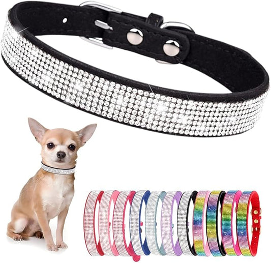 Small Dog Collar with Rhinestone Crystal Diamond Colorful Bling Girl Cat Collars Black XS