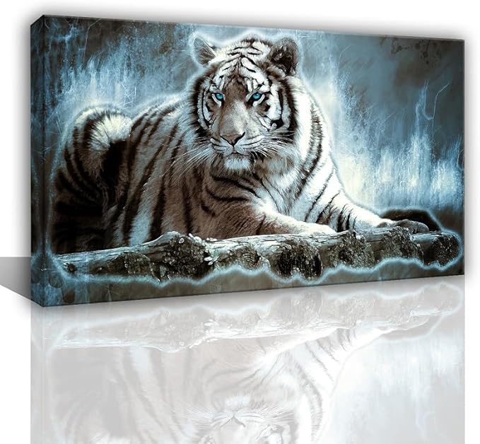 Yxbhhym Large Animals Canvas Wall Art Tiger Wall Picture Animals Prints Poster Painting White Tiger Artwork for wall Bedroom Living Room Décor Home Decorations Office Wall Decor Framed -24x48inches
