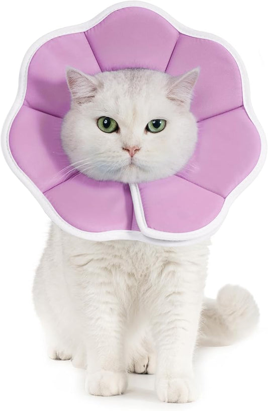 Avont Soft Cat Recovery Cone Collar, Adjustable Lightweight Kitten E-Collar for Small Dogs, Comfortable Neck Donut Stop Licking Scratching After Surgery -Purple(L)