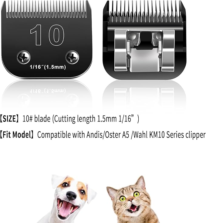 10 Blades Dog Grooming Blades Compatible with Andis/Oster A5/Wahl KM-10 Series Dog Clippers,Detachable Clipper Replacement Blade,Black (5PCS Black-#10+30+4FC+5FC+7FC)