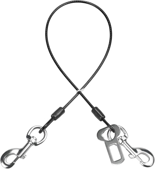 Dog Seat Belt Harness for Car,Dog Seatbelt of Coated Wire Leash Safety Restraint, No Chew Tether Cable Vehicle Dog Accessories, Double Clips & Latch Attachment (Black, 16 Inch/40 Cm)