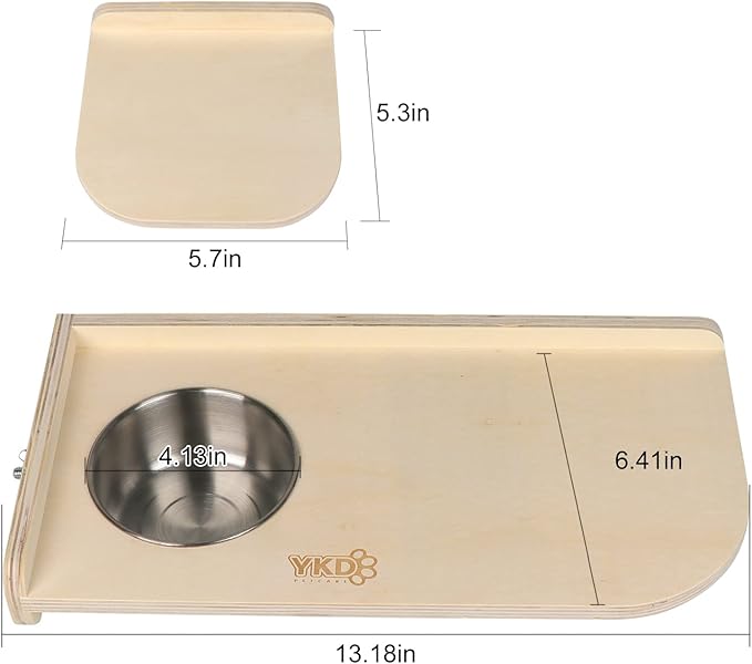 Chinchilla Wooden Platform Set, Pet Cage Platform with Feeding Bowl, Small Animals Cage Accessories for Chinchilla Squirrel Gerbil Suger Glider Hamsters (Feeding Platform + Small Platform)