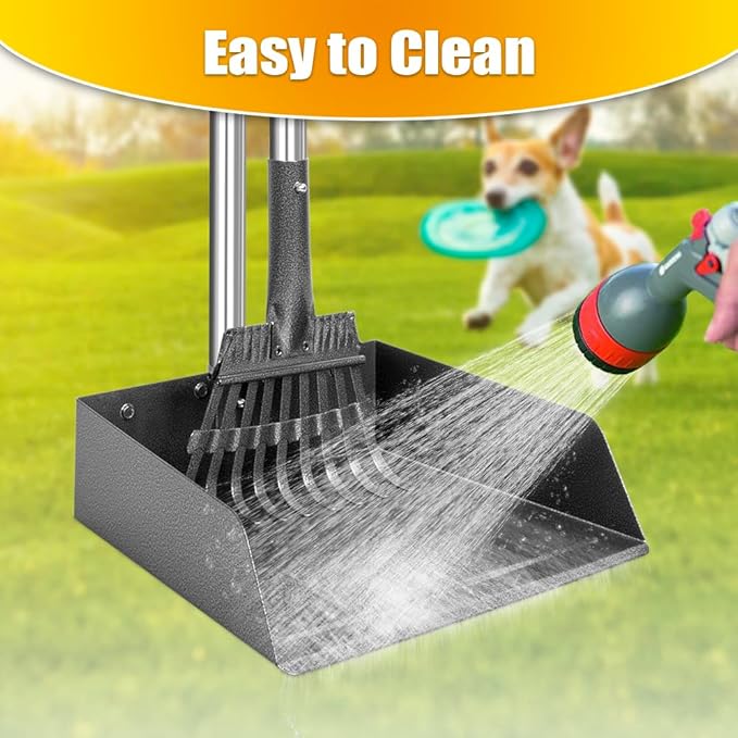 TOOGE Larger Pooper Scooper, Dog Pooper Scooper for Large Medium Small Dogs Heavy Duty Long Handle Metal Tray Rake Shovel Set for Yard Grass