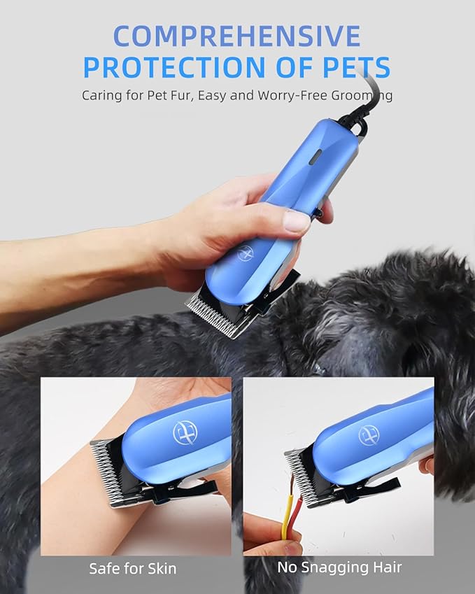 Professional Dog Grooming Clippers Kit, 24V High Power for Thick Coats, Quiet Dog Clippers with 10 Metal Guard Combs & Brush, Ideal Dog Hair Remover for Cats and Pets