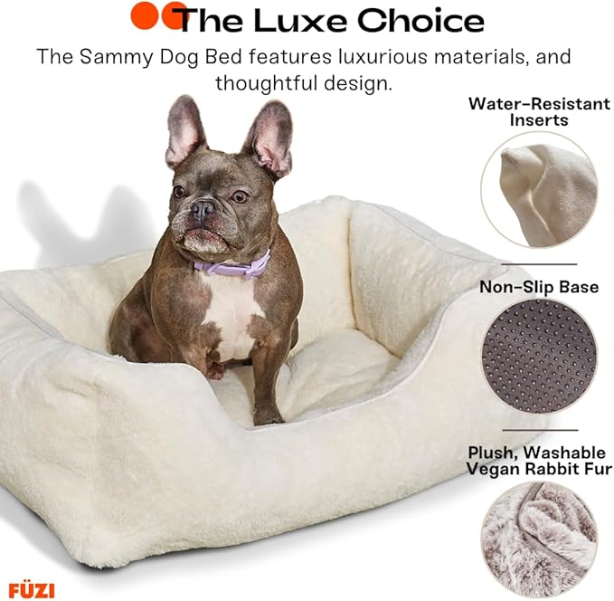FUZI Premium Aesthetic Dog Bed for Medium Dogs with Washable Cover, Pet Couch, Pet Bed with Sides, Non-Slip Bottom, Soft and Durable Calming Dog Bed, Faux Rabbit Fur, Medium 31.75x23.6x9.5 Dark Grey