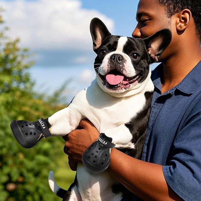 JZXOIVA Dog Shoes for Hot Pavement, Dog Booties for Small Dogs, Breathable Dog Boots & Paw Protectors, Adjustable Non-Slip Dog Rain Booties, Waterproof Pets Sandals for Beach Black Size 2