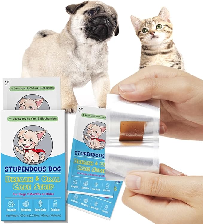 Breath Freshener Strip for Clean Teeth, Fresh Breath, & Healthy Mouth: Dog Water Additive for Dental Care - Pet Bad Breath Remedy - Cat Dental Mint Treats (10 Strips)