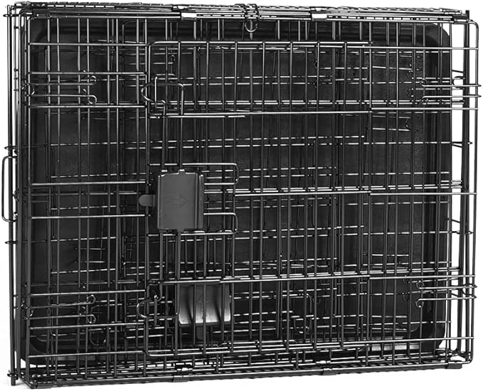 Amazon Basics Durable,Foldable Metal Wire Dog Crate with Tray, Double Door, Divider, 24 x 18 x 20 in, Black