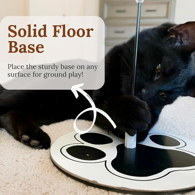 Interactive Cat Toys for Indoor Cats 2 in 1 Cat Wand Toys Solid Round Base Toys for Bored Indoor Adult Cats Self Play Feather Toy Bird Feather