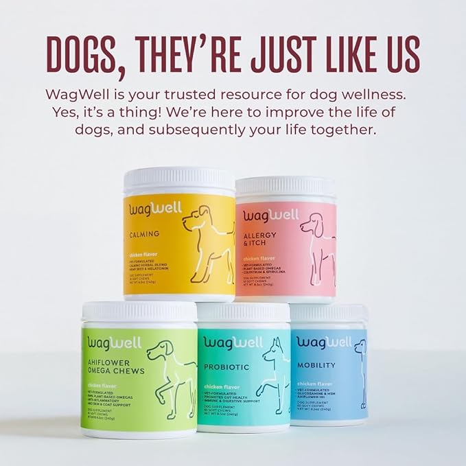 WagWell Calming Chews for Dogs – Vet-formulated Anxiety Relief for Dogs to Reduce Stressful Situations Like Travel or Fireworks – Separation Anxiety Relief for Dogs to Ease Stress & Promote Relaxation