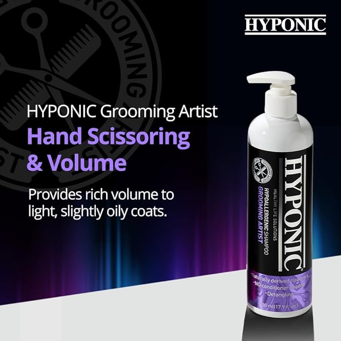HYPONIC Grooming Artist Shampoo - Hypoallergenic Pet Shampoo for Groomers (Hand Scissoring & Volume (17.9 oz))