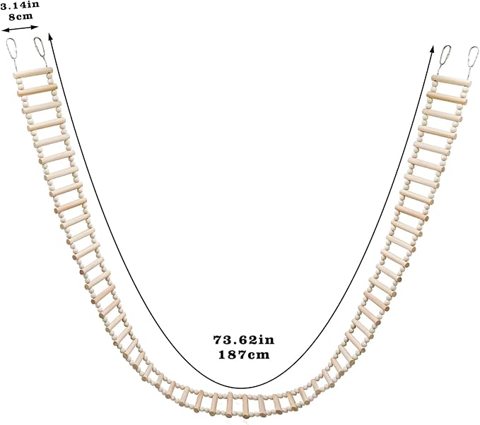 Rat Ladder Bridge Toy, Rat Climbing Toys, Natural Wooden Hamster Ladder Bridge Toy, Cage Accessories for Bird Parrot Cockatiel Sugar Gliders - 54 Steps - 74.6 x 3.14 Inch
