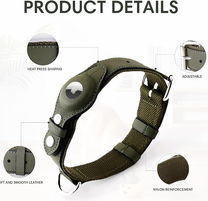 AirTag Dog Collar Soft Leather Webbing Dog Collar for AirTag Provides Double Protection for Small Medium and Large Dogs(Blue,M)