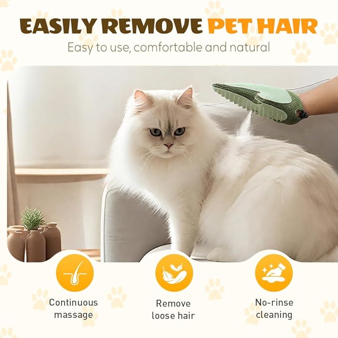 All-in-One Grooming Mist Glove for Pets, Cat Grooming Steam Gloves, Double Sided Pet Hair Remover Gloves for Clothes Furniture, Removal Glove Tool For Long Short Curly Dogs Cats Hair (Green)