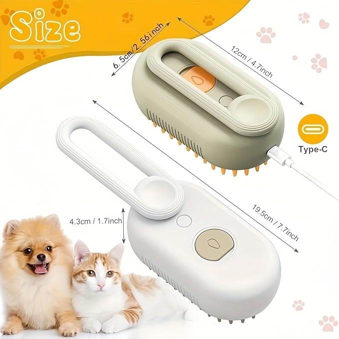 Brown+Essence 3 in 1 Steamy Pet Brush - Spritz Defur Comb for Cats & Dogs Grooming Tool (Brown+Essence)