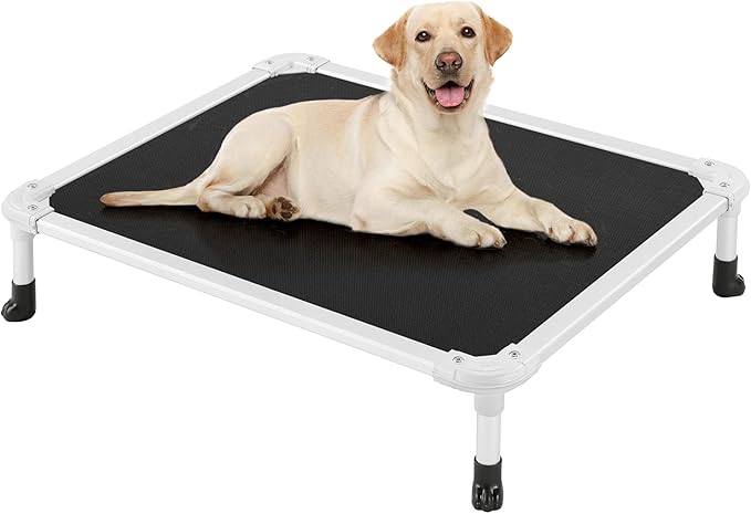 Veehoo Chew Proof Elevated Dog Bed - Cooling Raised Pet Cot - Silver Aluminum Frame and Durable Textilene Mesh Fabric, Unique Designed No-Slip Feet for Indoor or Outdoor Use, Black, Medium, CWC2003