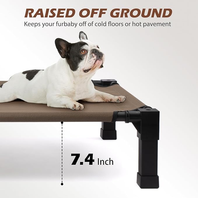 Heeyoo Elevated Dog Bed, Cooling Raised Pet Cot with Chew Proof Washable Breathable Mesh and Metal Frame, Portable Dog Cot Bed with No-Slip Feet for Outdoor or Indoor Use