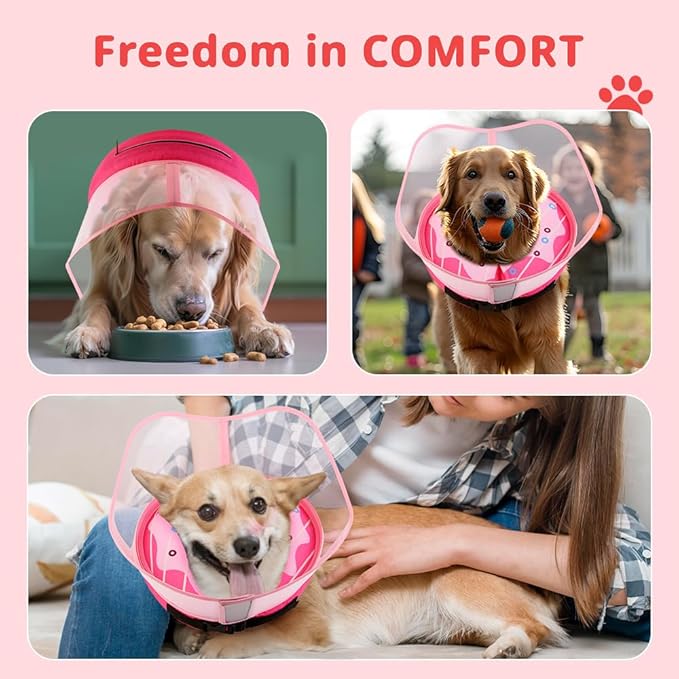 Soft Dog Cone Collar, Inflatable Donut Cones Alternative After Surgery with Anti-Lick Shield, for Large/Medium/Small Dogs to Stop Licking, Elizabethan Neck Ecollars of Shame, Comfy Pillow Recovery E