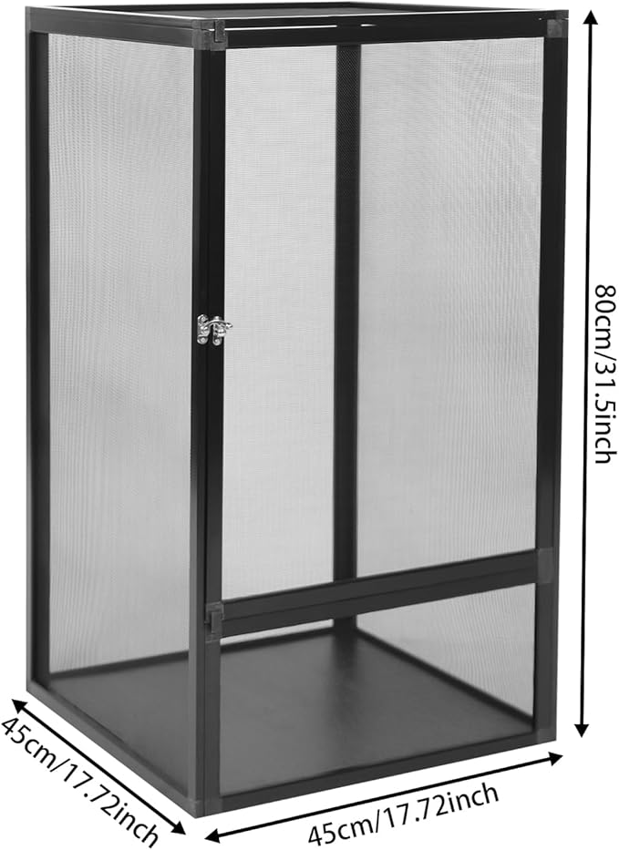 Reptile Pet Feeding Net Box, 17.7"x17.7"x31.5" Micro Habitat Terrarium Enclosure for Small Tree Dwelling Reptiles, Amphibians, Spiders & Other Invertebrates, Insect Terrarium