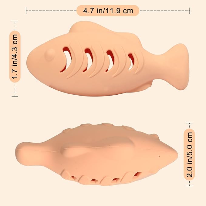 Cat Toys for Indoor Cats, Fish Shape Chew Catnip Toys for Teeth Clean, Food Grade Silicone Cat Enrichment Toy, Interactive Kitten Teething Toys with 1 Cat Nip Ball, Orange, 2 Pcs