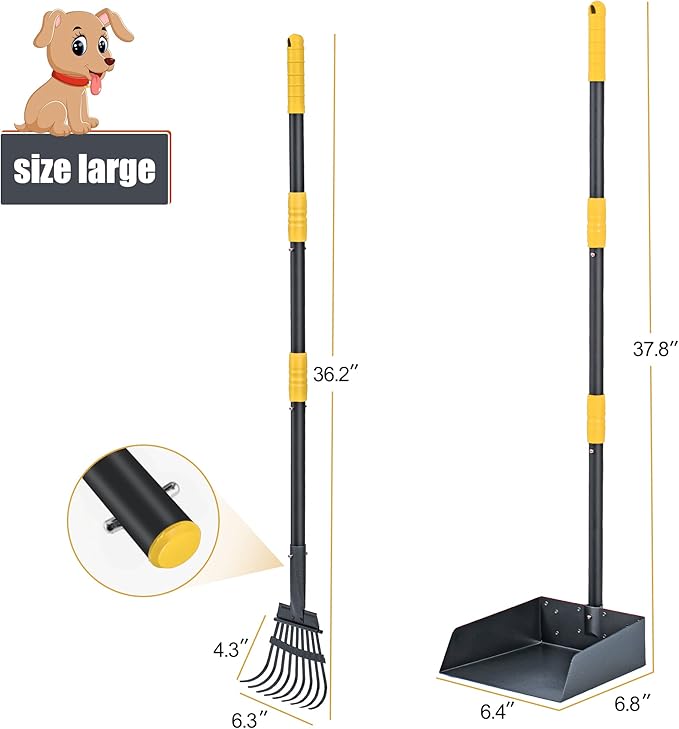 Niubya Pooper Scooper for Dogs, Metal Poop Scooper Tray and Rake Set with Adjustable Long Handle, Dog Pooper Scooper for Pet Waste Removal