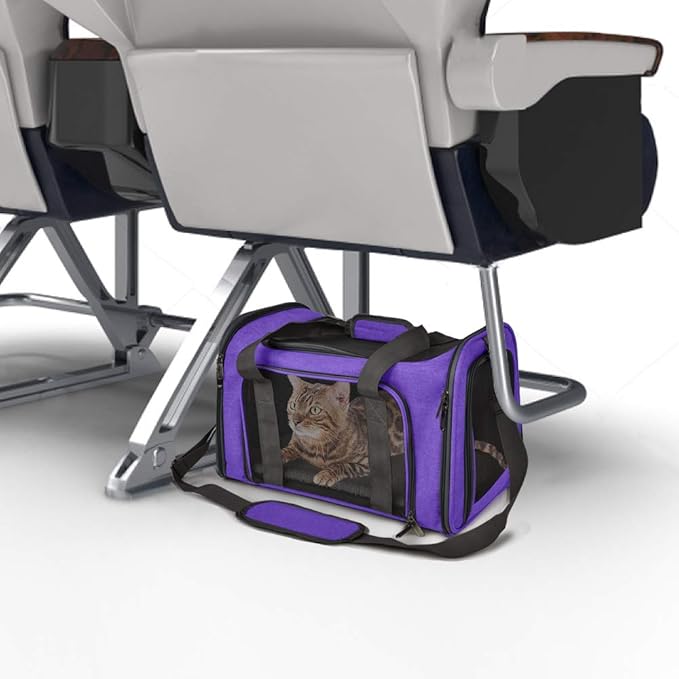 Pet Carrier for Small Medium Cats Dogs Puppies up to 15 Lbs, Airline Approved Small Dog Carrier Soft Sided, Collapsible Travel Puppy Carrier - Purple