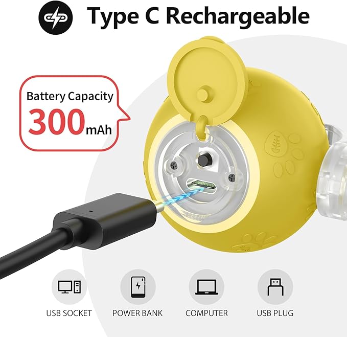 Interactive Cat Toys, Automatic Moving Cat Toys for Bored Indoor Adult Cats, Fast Rolling, Chirping & Motion-Activated Kitty Toys, Fun Gift for Cats with Speedy Tail 2.0, USB Rechargeable, Yellow