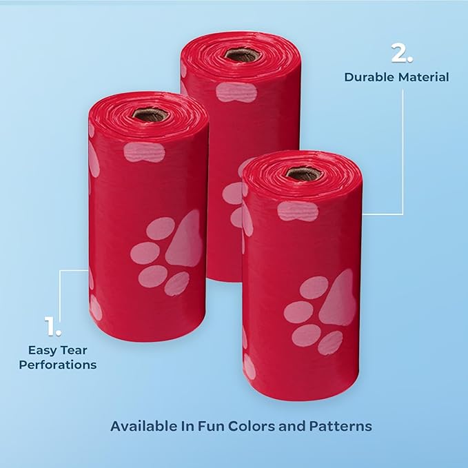 Best Pet Supplies Dog Poop Bags (240 Bags) for Waste Refuse Cleanup, Doggy Roll Replacements for Outdoor Puppy Walking and Travel, Leak Proof and Tear Resistant, Thick Plastic - Red