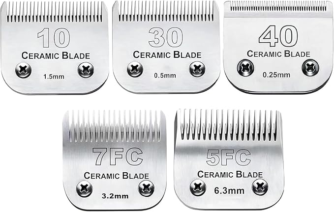 5PCS Dog Grooming Blades Compatible with Andis/Oster A5/Wahl KM Series Dog Clipper Blades Size:#10+30+40+5FC+7FC