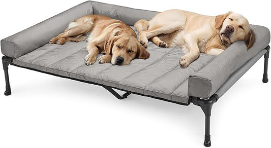 Veehoo Cooling Elevated Dog Bed Add Removable Waterproof Bolster Cushion Mat, Raised Pet Cot with Breathable Teslin Mesh, No-Slip Feet, Dog Couch Bed for Indoor Outdoor, 59x37.5inches, Grey, CWC2331B