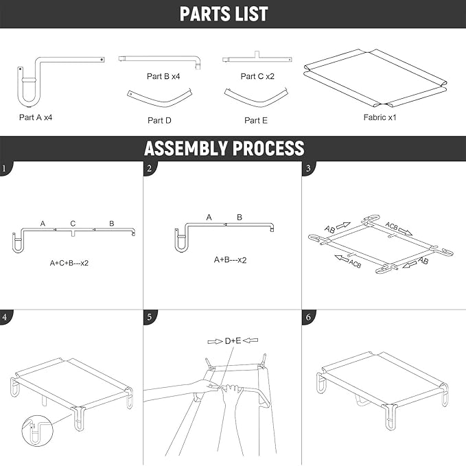 pettycare Elevated Outdoor Dog Bed - Dog Cots beds for Large Dogs XL, Waterproof Raised Dog Bed Easy to Assemble, Cooling Elevated Dog Bed with Teslin Mesh, Durable, Non Slip, Up to 85 lbs,Black