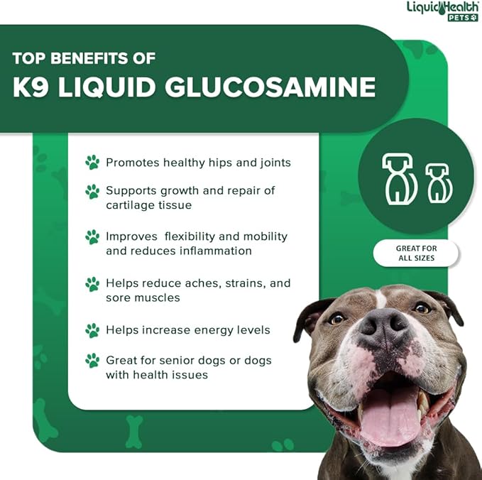LIQUIDHEALTH Pets K9 Glucosamine Chondroitin Supplement for Dogs & Puppies & Joint Purr-Fection Hip & Joint Glucosamine Drops for Cats & Kittens - Pet Health Supplement Bundle for Mobility, USA Made