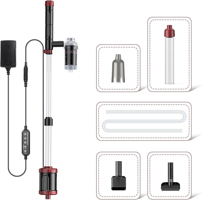 AKKEE Aquarium Vacuum Gravel Cleaner, 36W Fish Tank Gravel Cleaner Vacuum for Water Changer 8 in 1 Multifunctional with Timed Off Waterproof Wash Sand Water Filter Circulation Aquarium Vacuum Cleaner