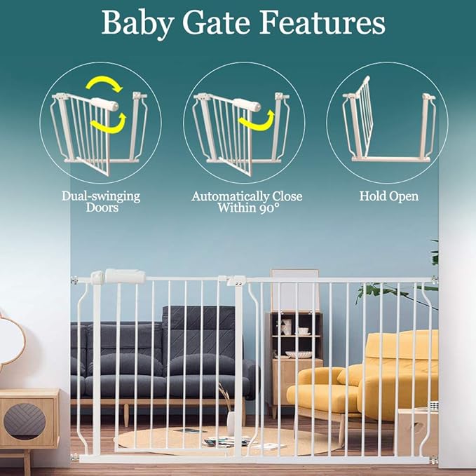 ALLAIBB Extra Wide Pressure Mounted Baby Gate Walk Through Child Kids Safety Toddler Tension White Long Large Pet Dog Gates with Extension for doorways Kitchen (48.03-52.76"/122-134cm)