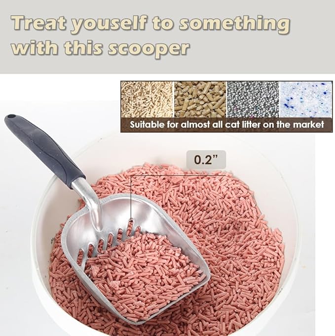 Aluminum Cat Litter Scoop in Holder, Non-Stick Cat Poop Scooper with Holder, Fast Sifting Kitten Poop Lifter and Caddy (Blue)