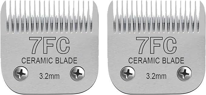 Detachable Pet Dog Clipper Blades, Compatible with Size-7FC Cut Length 1/8"(3.2mm), Most Oster A5, KM Series Clippers,Made of Stainless Steel Blade 2Pack