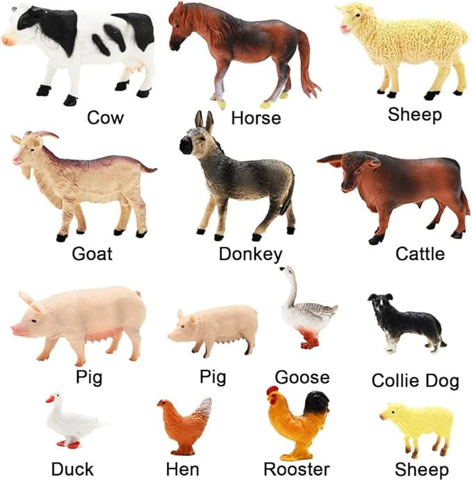 3 Pack Farm Toy Tractor with 40pcs Plastic Animals Figurines and Fence Playset, Farm Figures Farmer Vehicle Toy Truck with Trailer for 3-12 Years Old Kids Boys Girls Toddlers